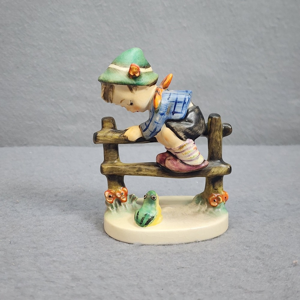 Goebel Hummel Figurine 201 2/0 Retreat to Safety Boy on Fence Frog W Germany
